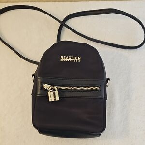 NWOT Kenneth Cole Reaction Black Mini Bag Gold Accents Zippered Closure